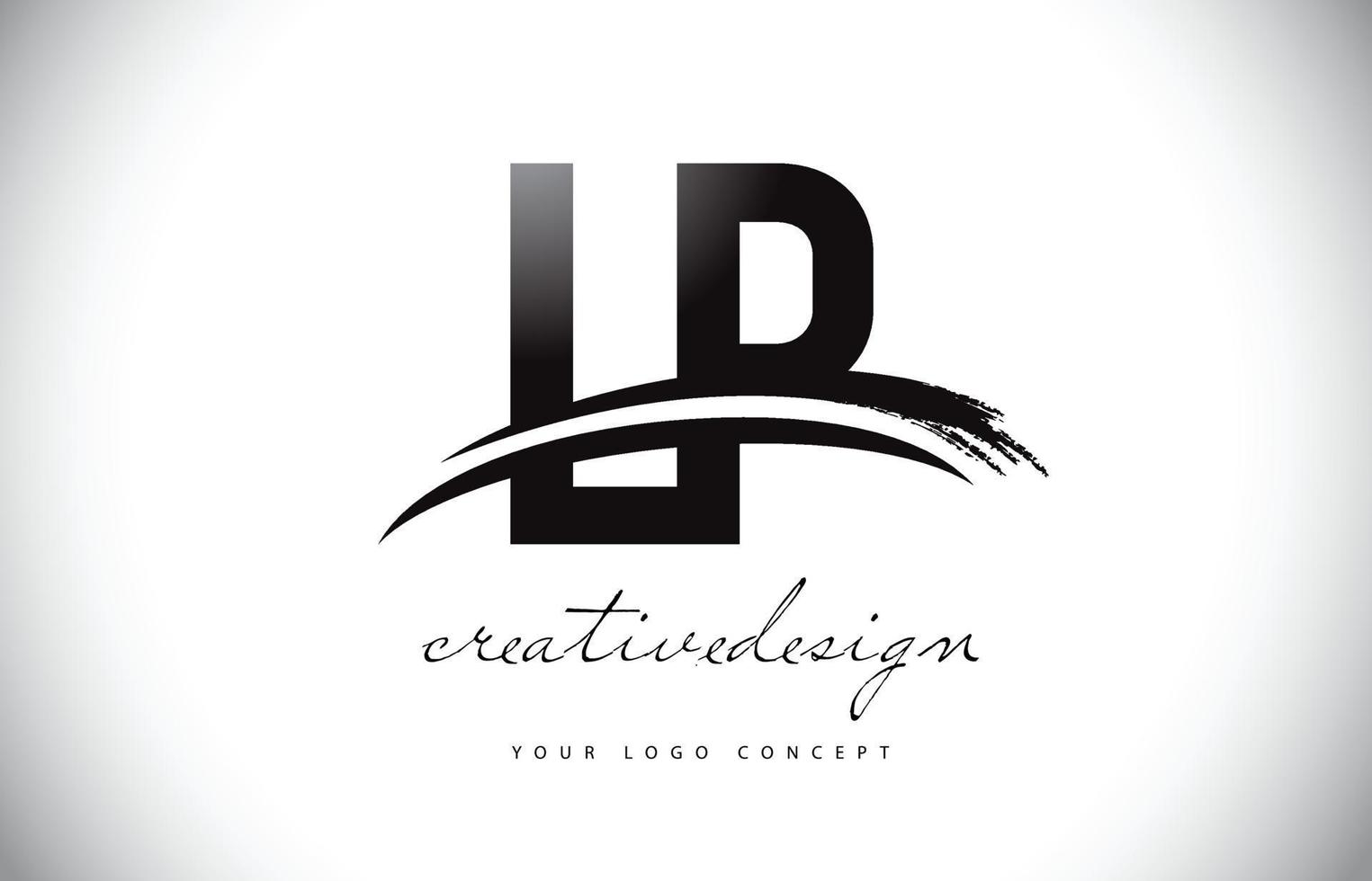 lp lp letter logo-ontwerp met swoosh en zwarte penseelstreek. vector