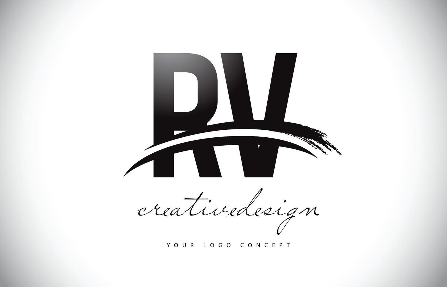 rv rv letter logo-ontwerp met swoosh en zwarte penseelstreek. vector