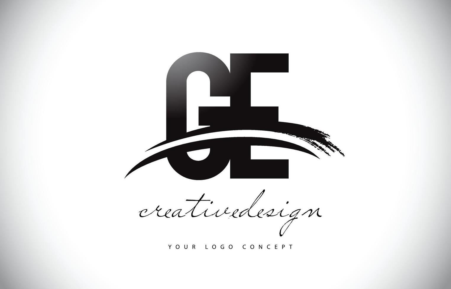 ge g letter logo-ontwerp met swoosh en zwarte penseelstreek. vector