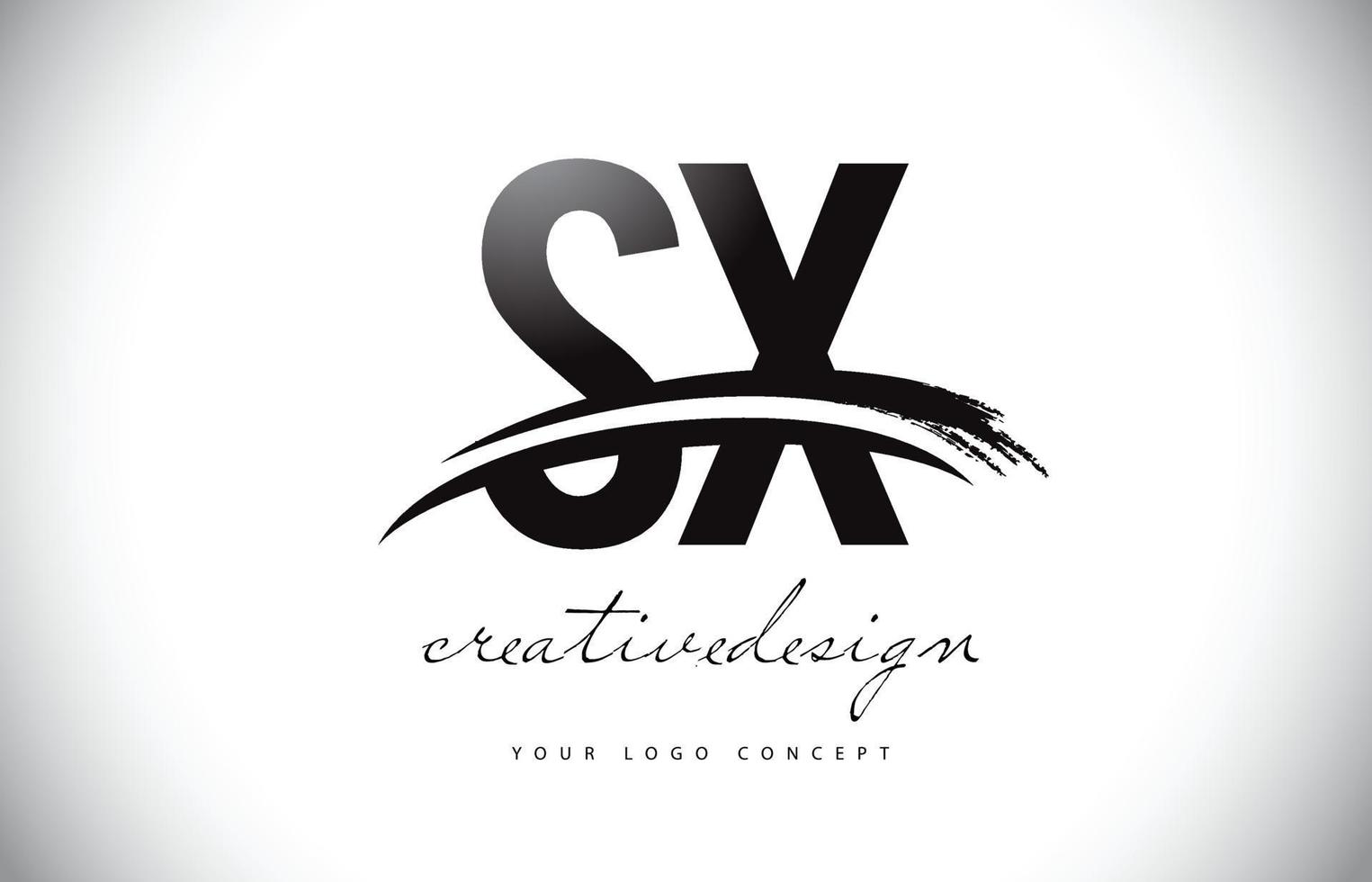 sx sx letter logo-ontwerp met swoosh en zwarte penseelstreek. vector