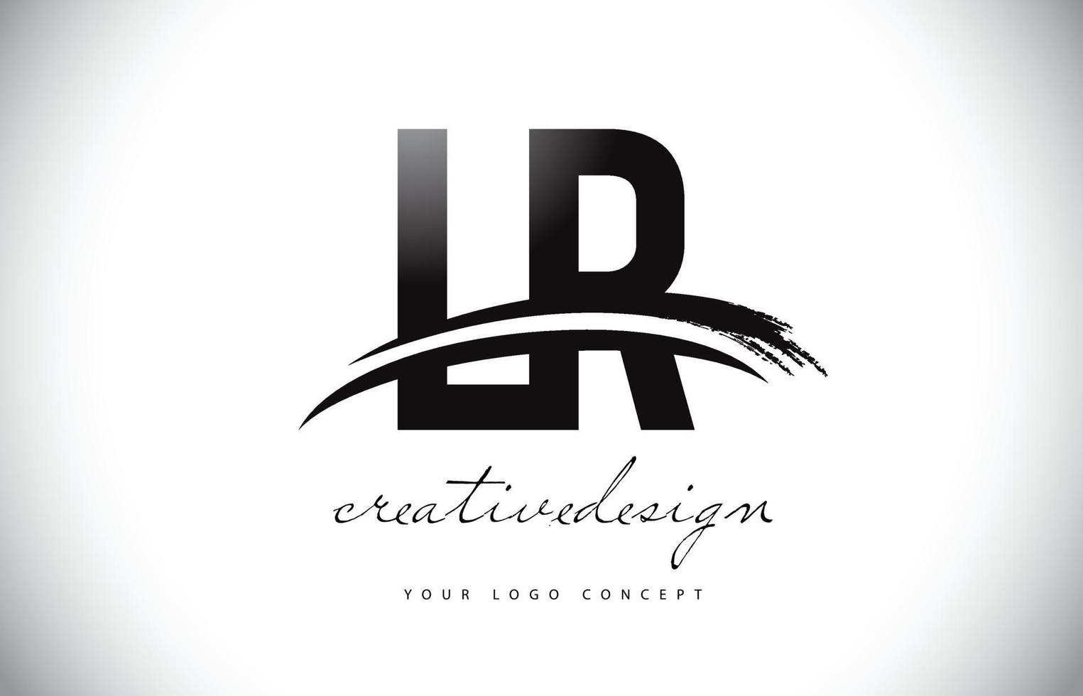 lr lr letter logo-ontwerp met swoosh en zwarte penseelstreek. vector