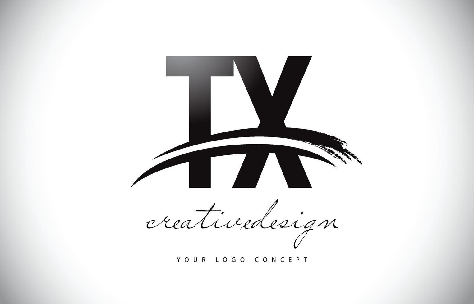 tx tx letter logo-ontwerp met swoosh en zwarte penseelstreek. vector