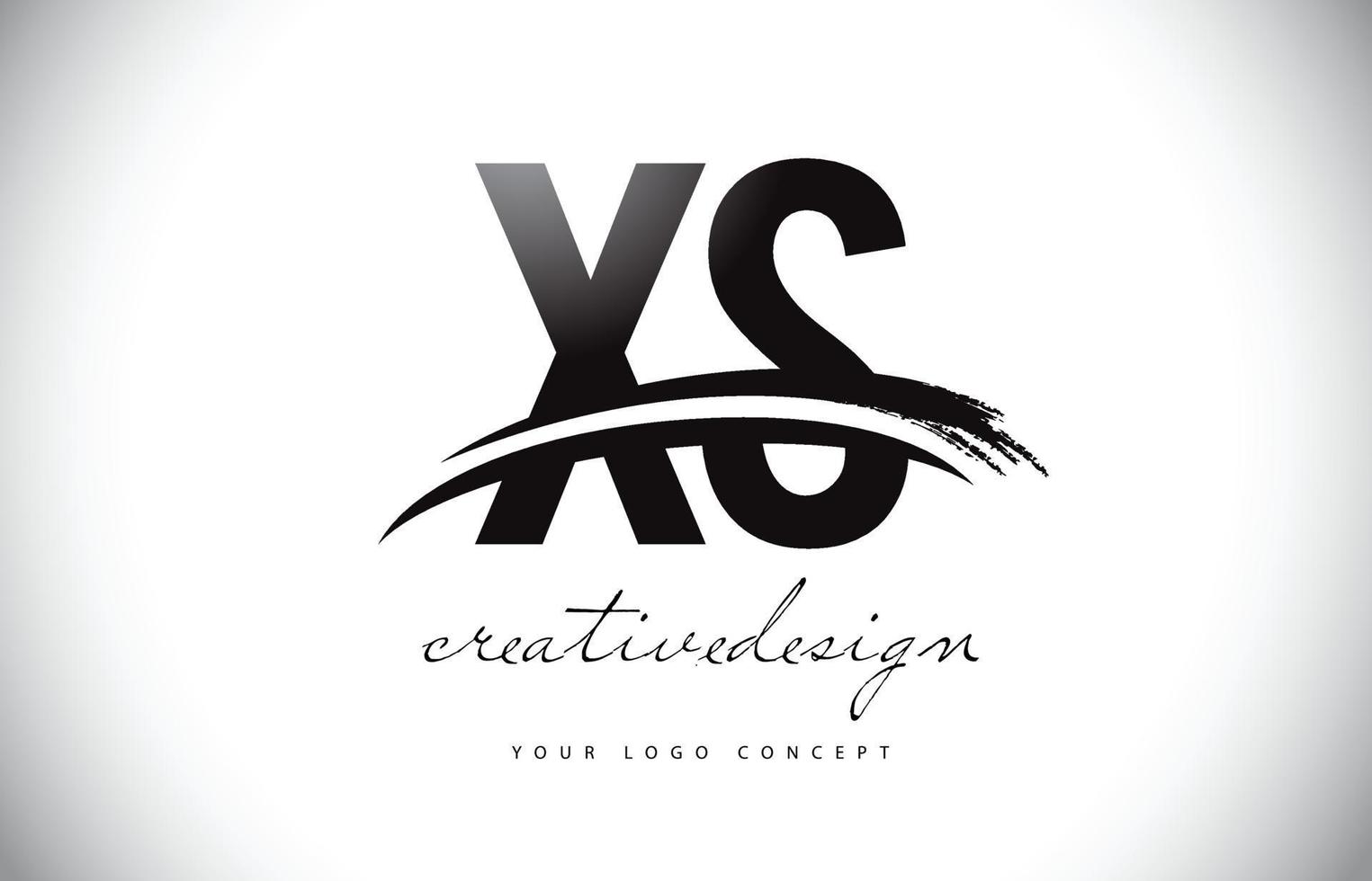 xs xs letter logo-ontwerp met swoosh en zwarte penseelstreek. vector