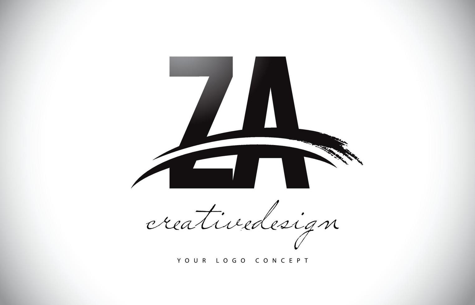 za za letter logo-ontwerp met swoosh en zwarte penseelstreek. vector