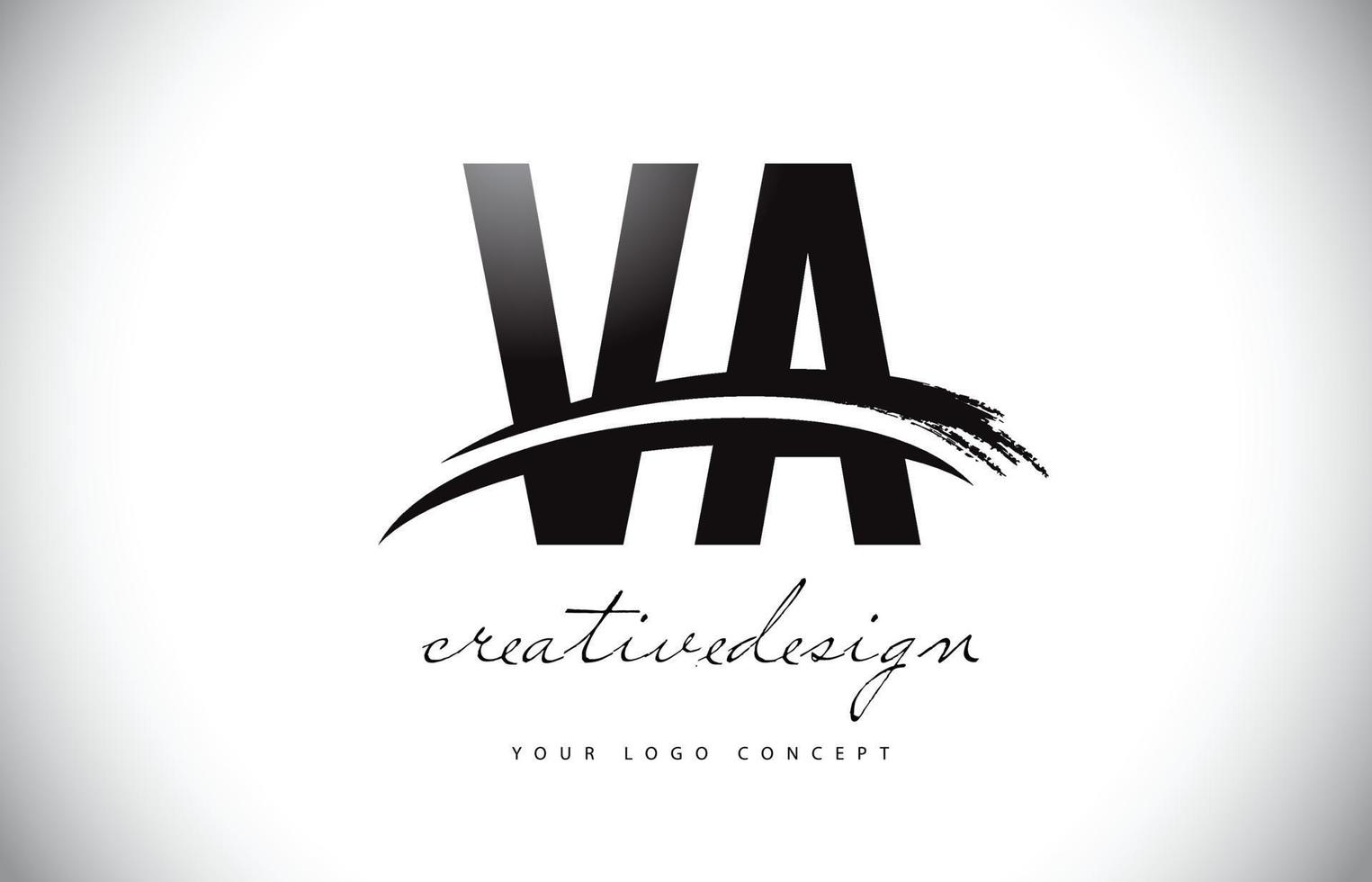 va va letter logo-ontwerp met swoosh en zwarte penseelstreek. vector