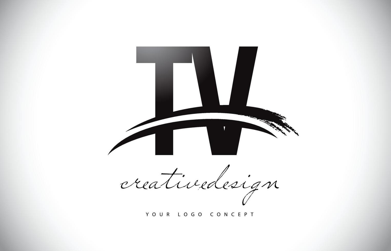 tv tv letter logo-ontwerp met swoosh en zwarte penseelstreek. vector