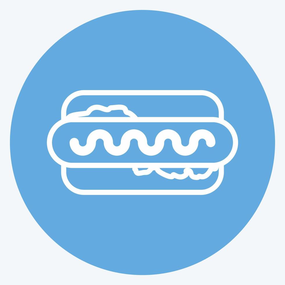 hotdogpictogram in trendy blauwe ogenstijl geïsoleerd op zachte blauwe achtergrond vector