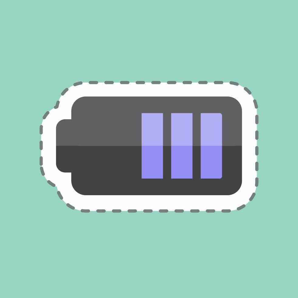 halve batterij sticker in trendy lijn gesneden geïsoleerd op blauwe achtergrond vector
