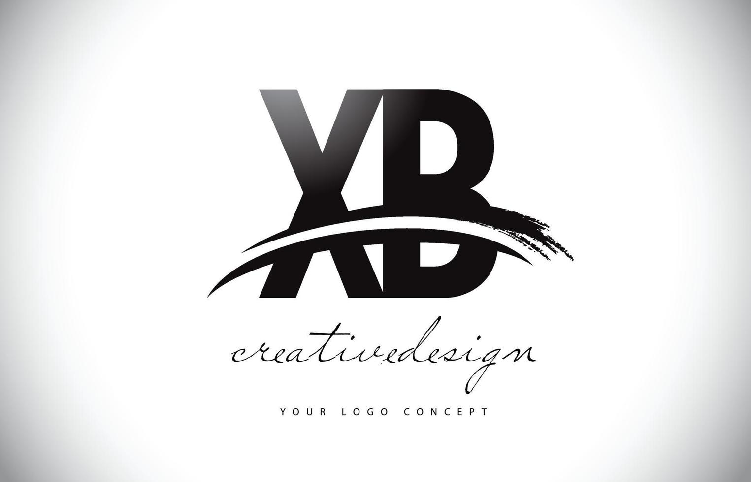 xb xb letter logo-ontwerp met swoosh en zwarte penseelstreek. vector