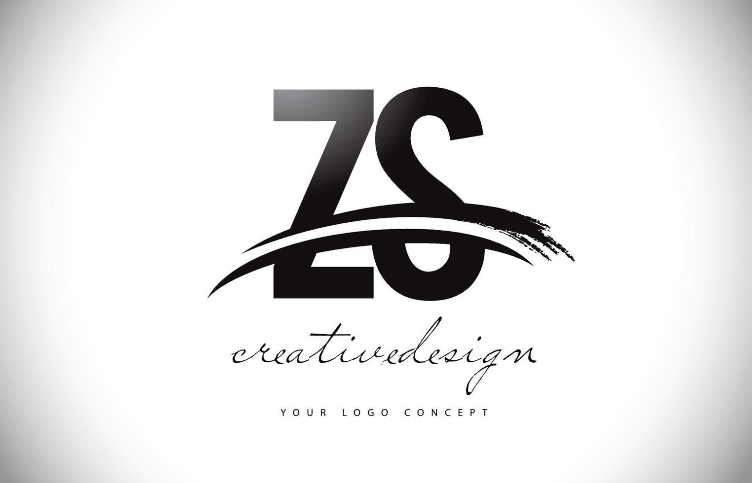 zs zs letter logo-ontwerp met swoosh en zwarte penseelstreek. vector