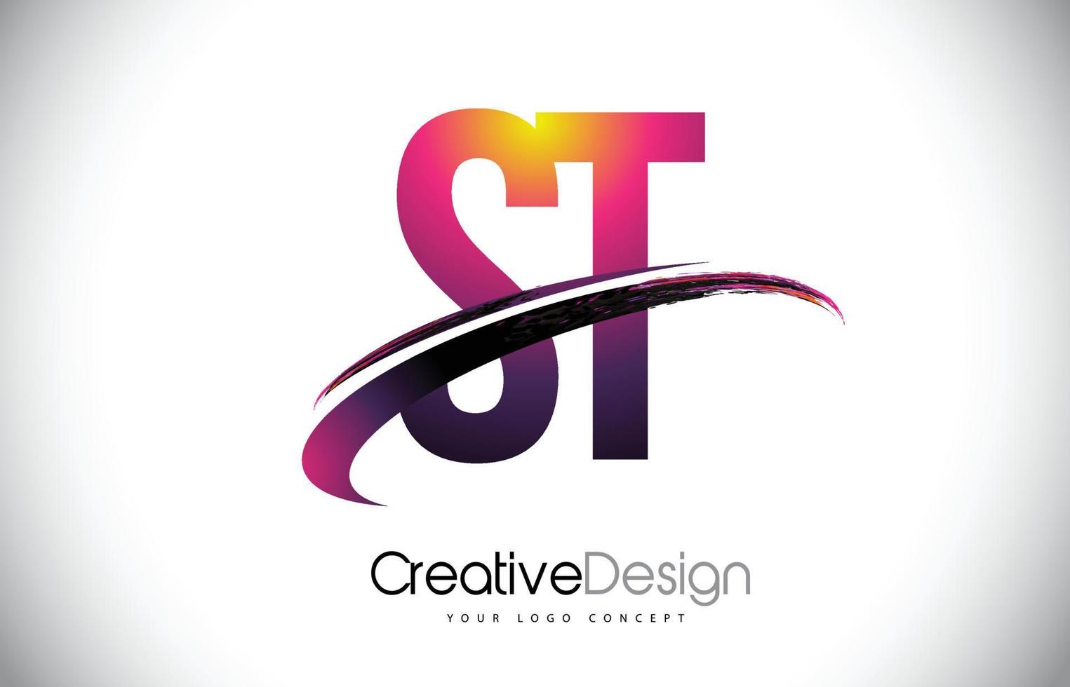 st st paarse letter logo met swoosh ontwerp. creatieve magenta moderne brieven vector logo.