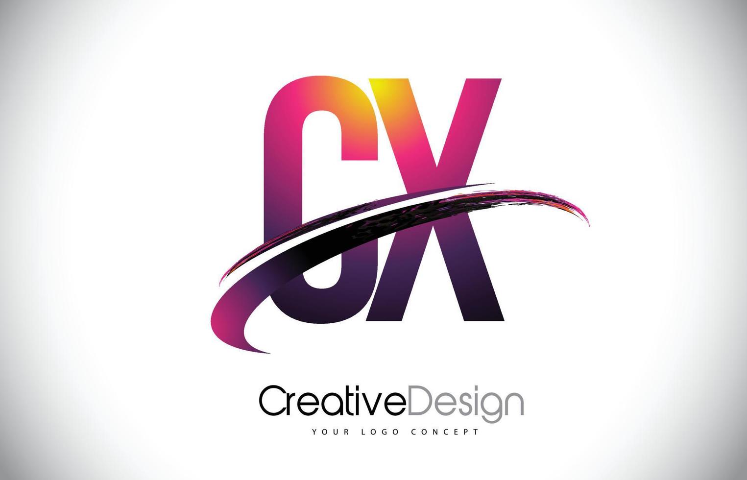 cx cx paarse letter logo met swoosh ontwerp. creatieve magenta moderne brieven vector logo.