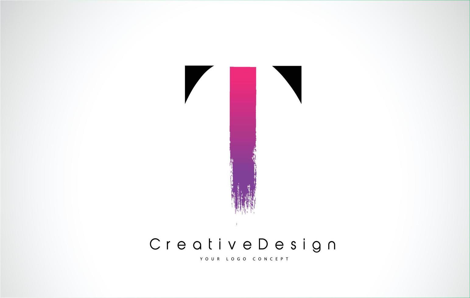 t letter logo-ontwerp met creatieve roze paarse penseelstreek. vector