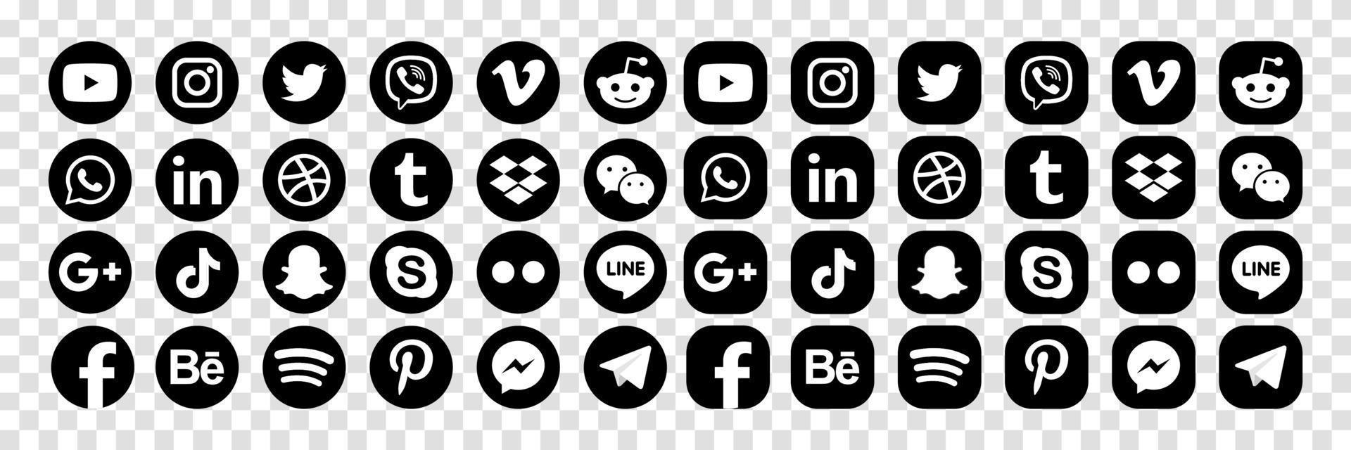 stel populaire social media iconen in. facebook, instagram, twitter, youtube, pinterest, behance, google plus, linkedin, whatsapp, snapchat, tiktok, tumblr, spotify, dropbox en nog veel meer vector