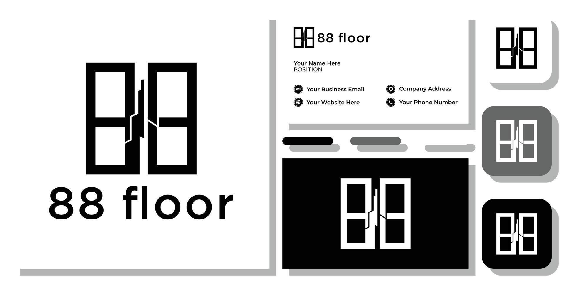 88 verdieping symbool abstracte gebouwen mijlpaal vierkante vorm met sjabloon voor visitekaartjes vector