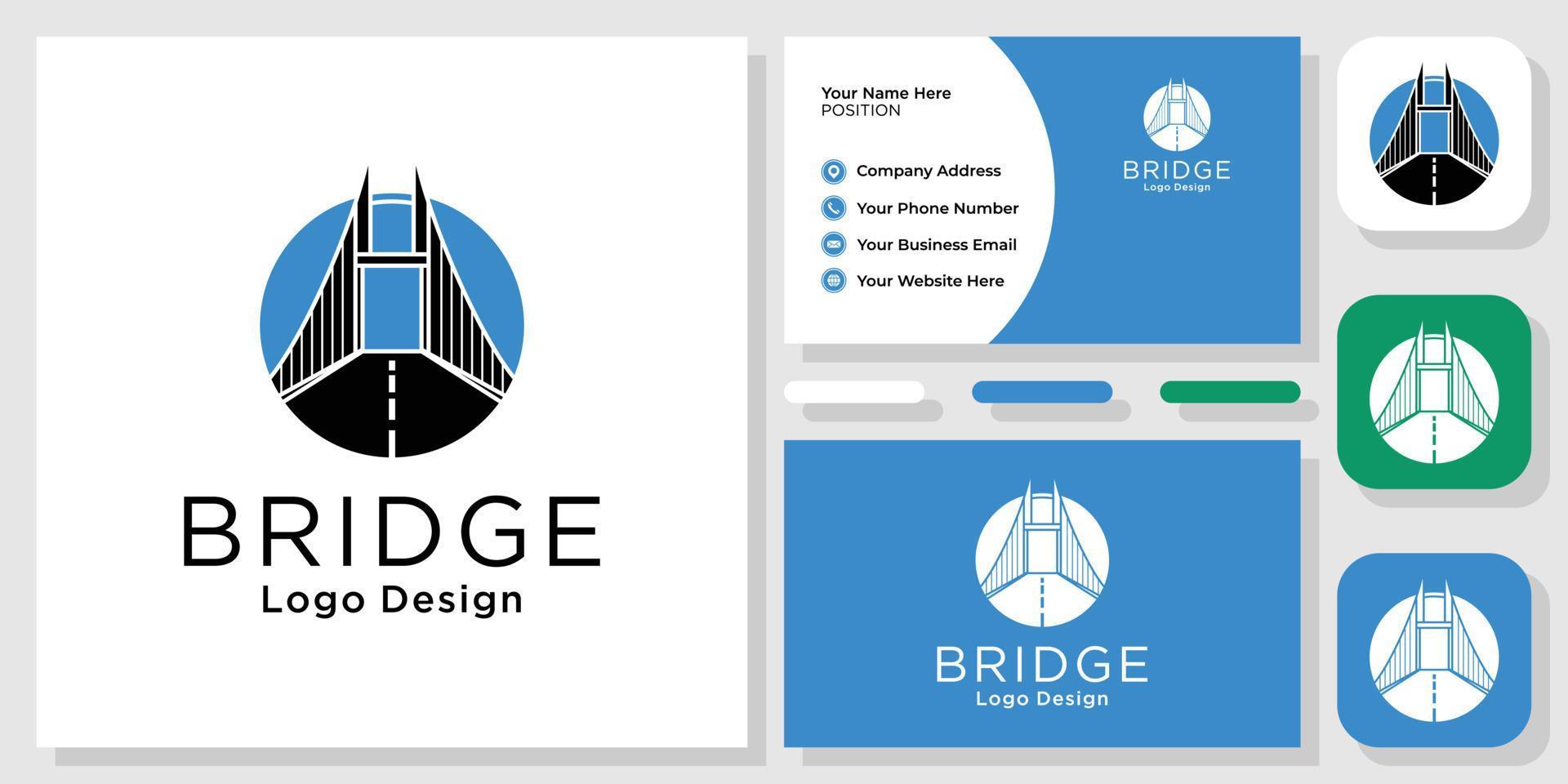 brug symbool transport hoge gebouwen met sjabloon voor visitekaartjes vector