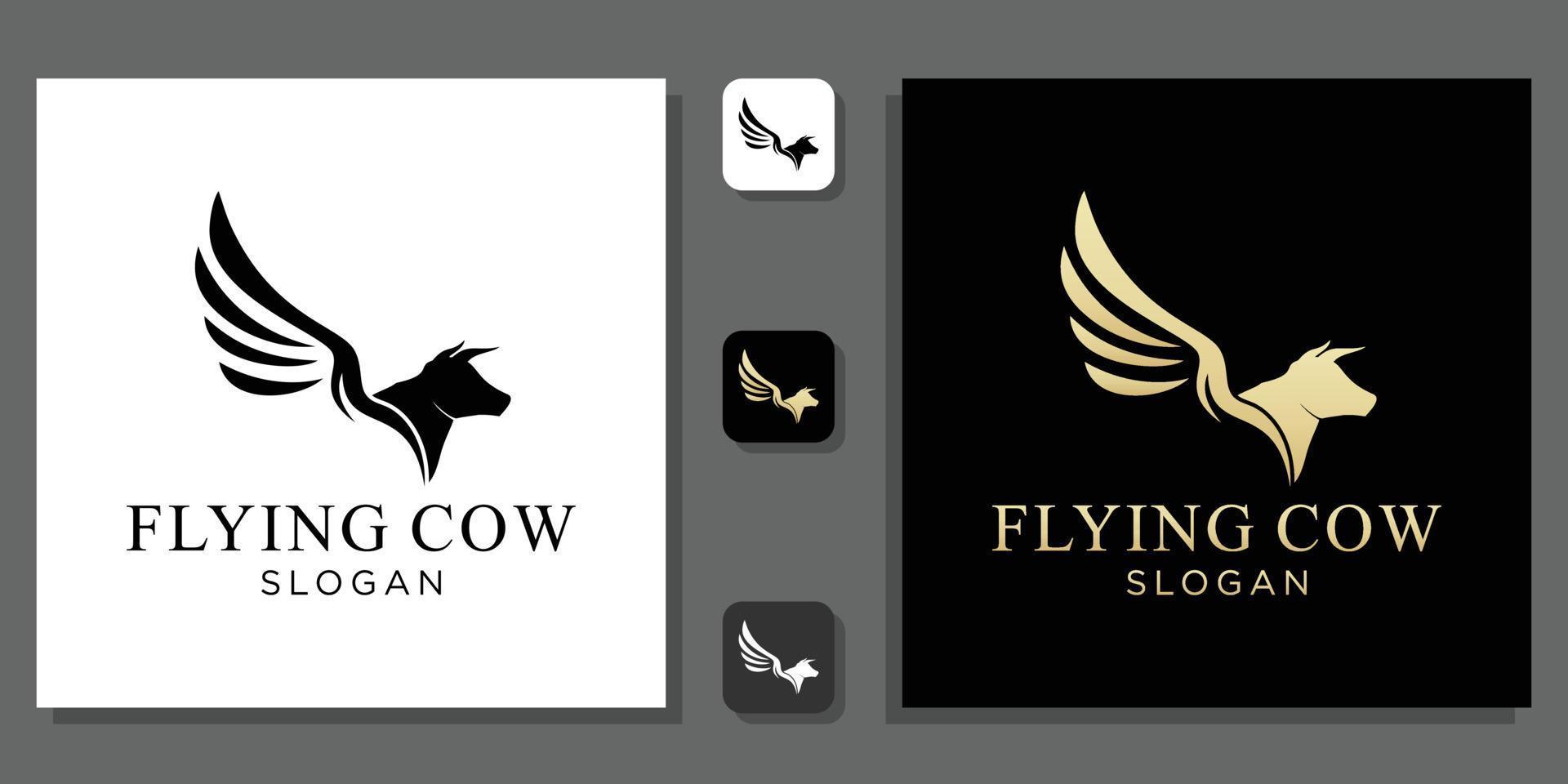 vliegende koe symbool abstracte grafische zakelijke boerderij melk met app-sjabloon vector