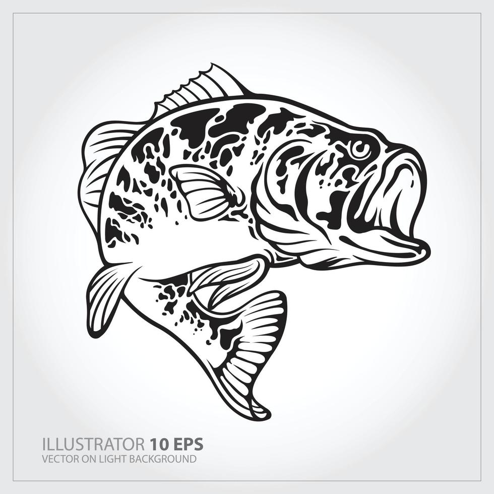 vectorillustratie van een largemouth bass vis springen op witte achtergrond gedaan in retro stijl. vector