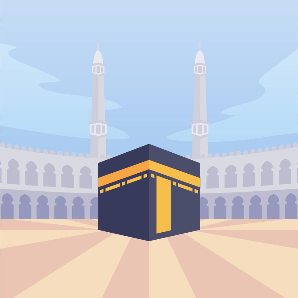 Arabische moslim Kaba-mekka met moderne cartoon vlakke stijl vector
