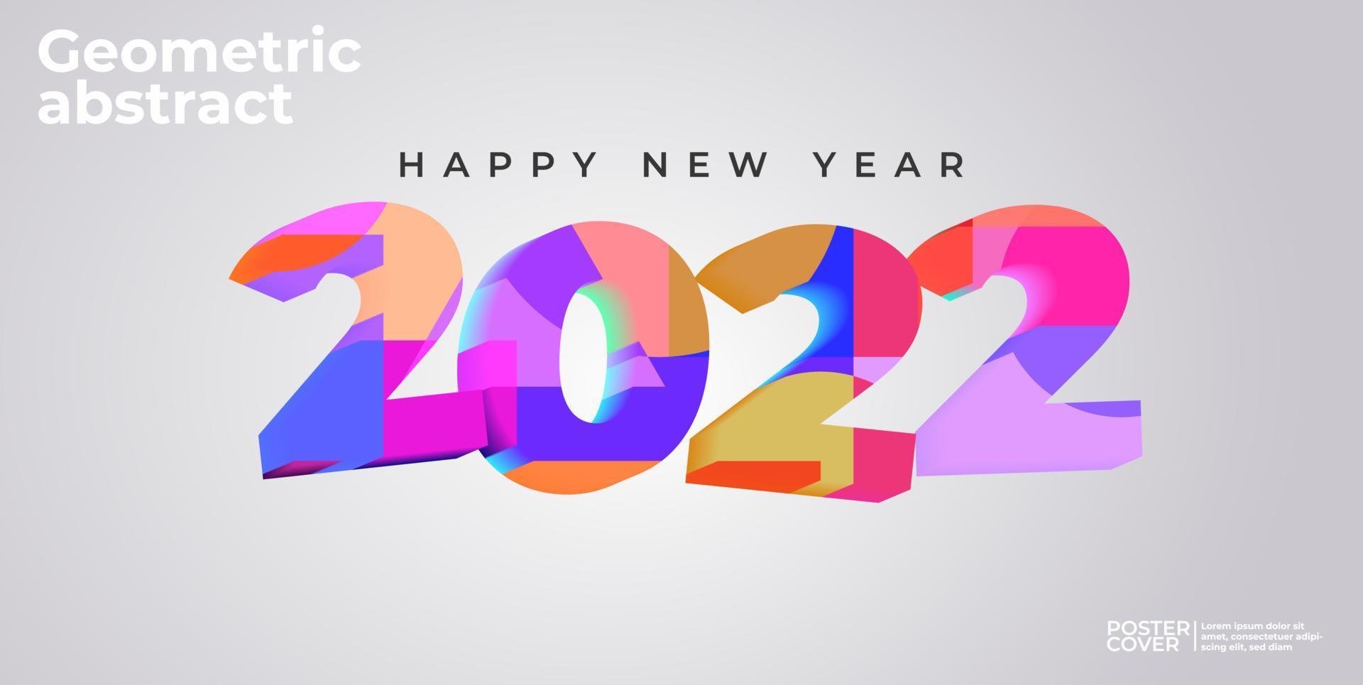 gelukkig nieuwjaar 2022 3d kleurrijke geometrische achtergrond. vector