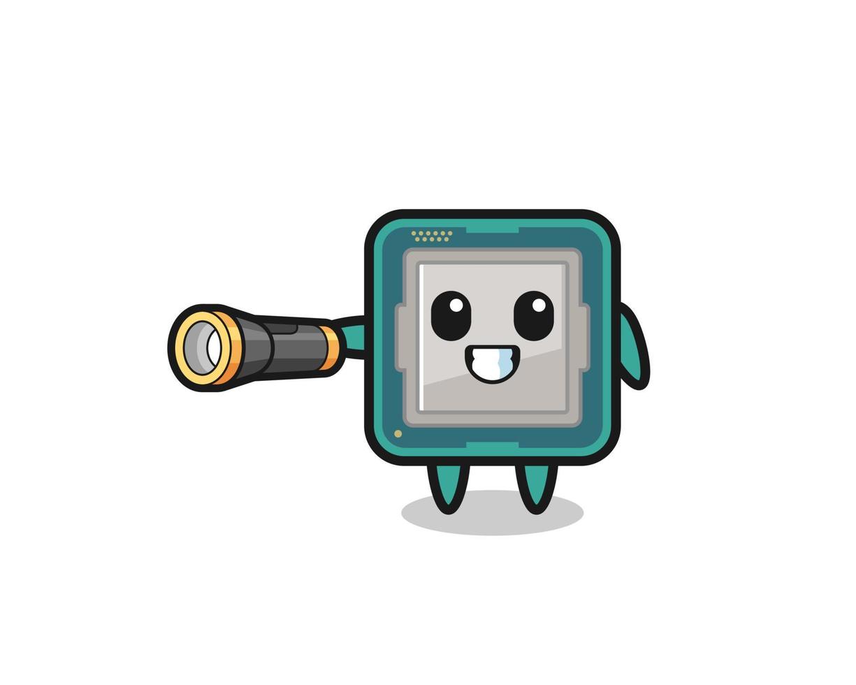 processormascotte met zaklamp vector