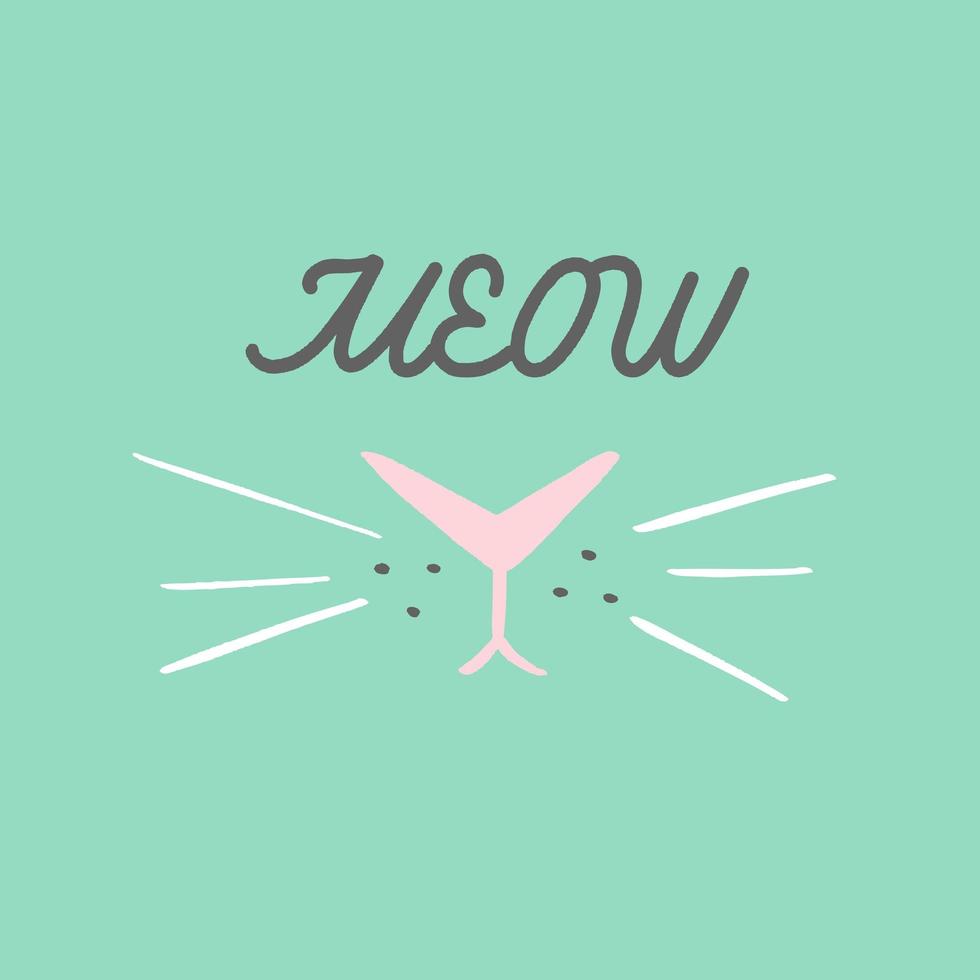 miauw - belettering met kattenneus en snor. vector