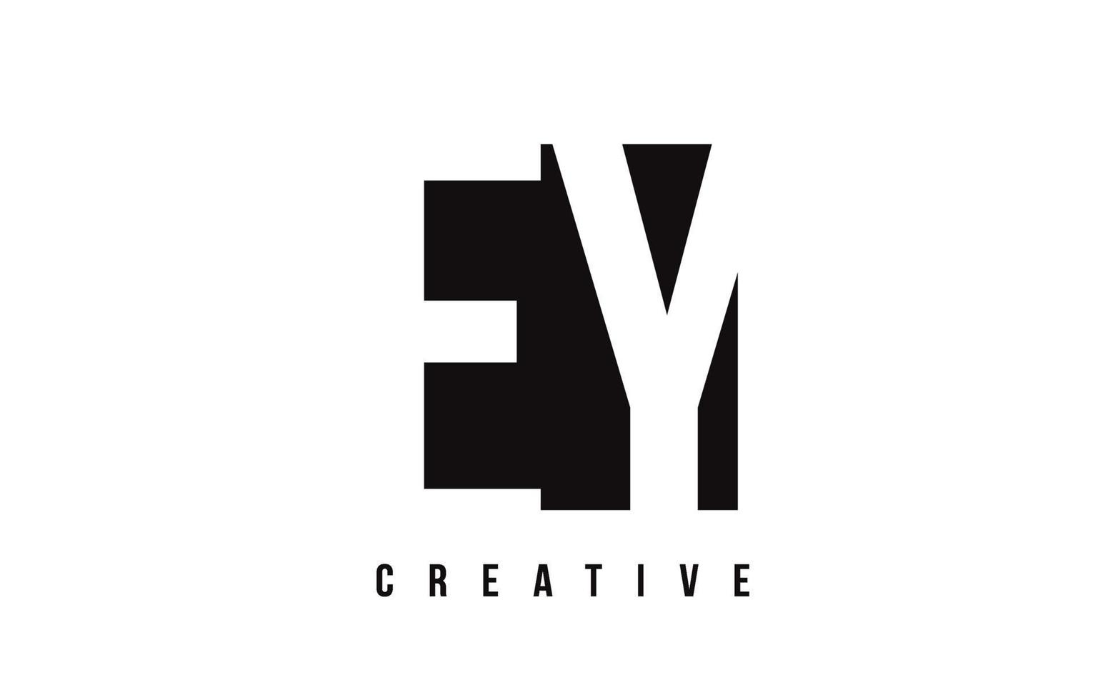 ey ey witte letter logo-ontwerp met zwart vierkant. vector