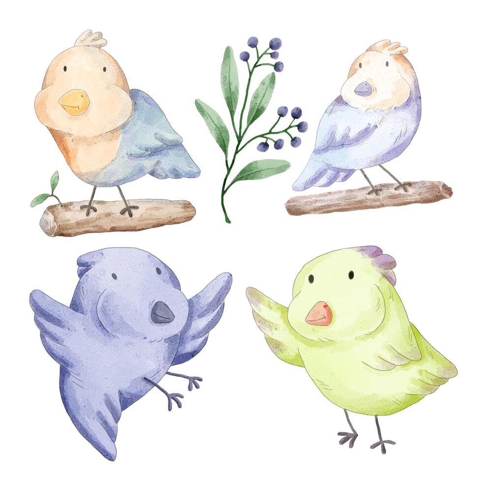 aquarel set van mooie vogels in verschil actie vector