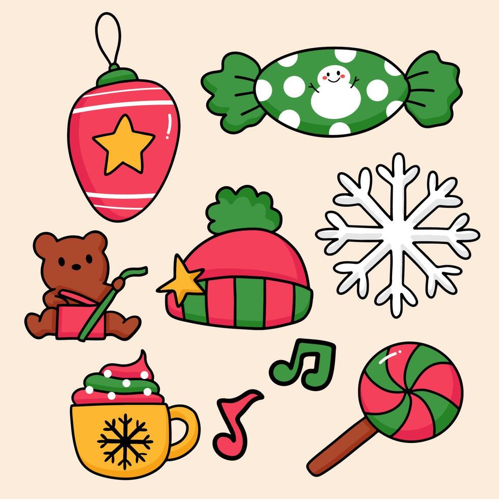 verzamelzegel met items voor kerst- of nieuwjaarskaart vector