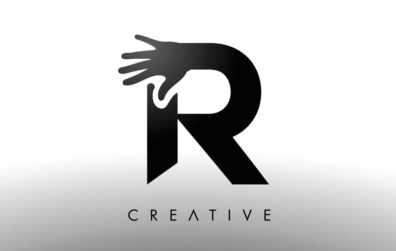 letter r-logo met hand silhouet vector pictogram illustratie. creatieve hand logo brief