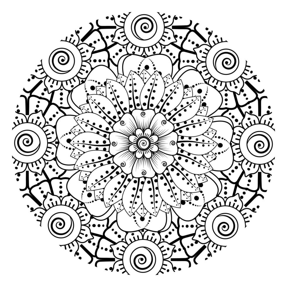 cirkelvormig patroon in de vorm van mandala voor henna, mehndi, tatoeage, decoratie. decoratief ornament in etnische oosterse stijl. kleurboek pagina. vector