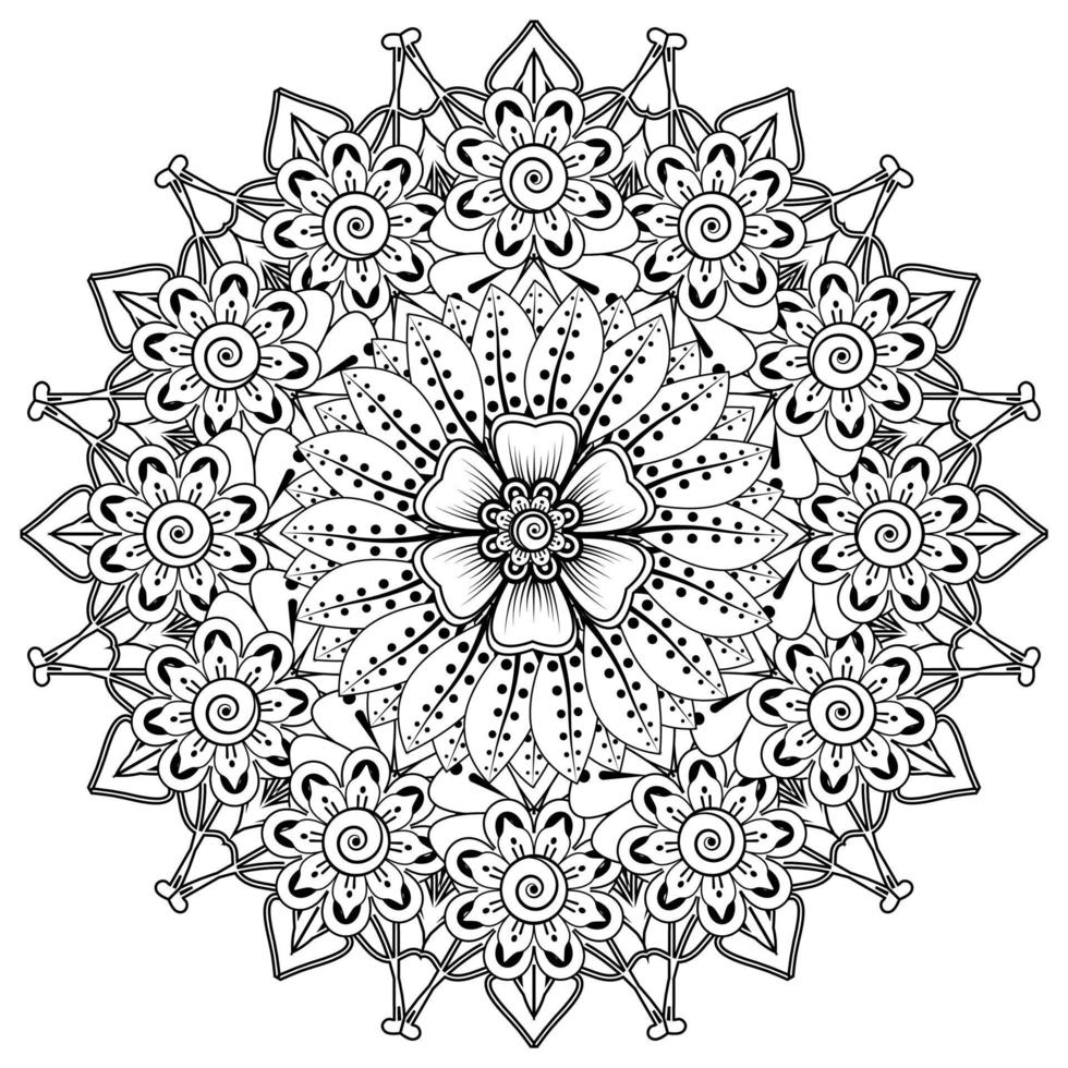 cirkelvormig patroon in de vorm van mandala voor henna, mehndi, tatoeage, decoratie. decoratief ornament in etnische oosterse stijl. kleurboek pagina. vector