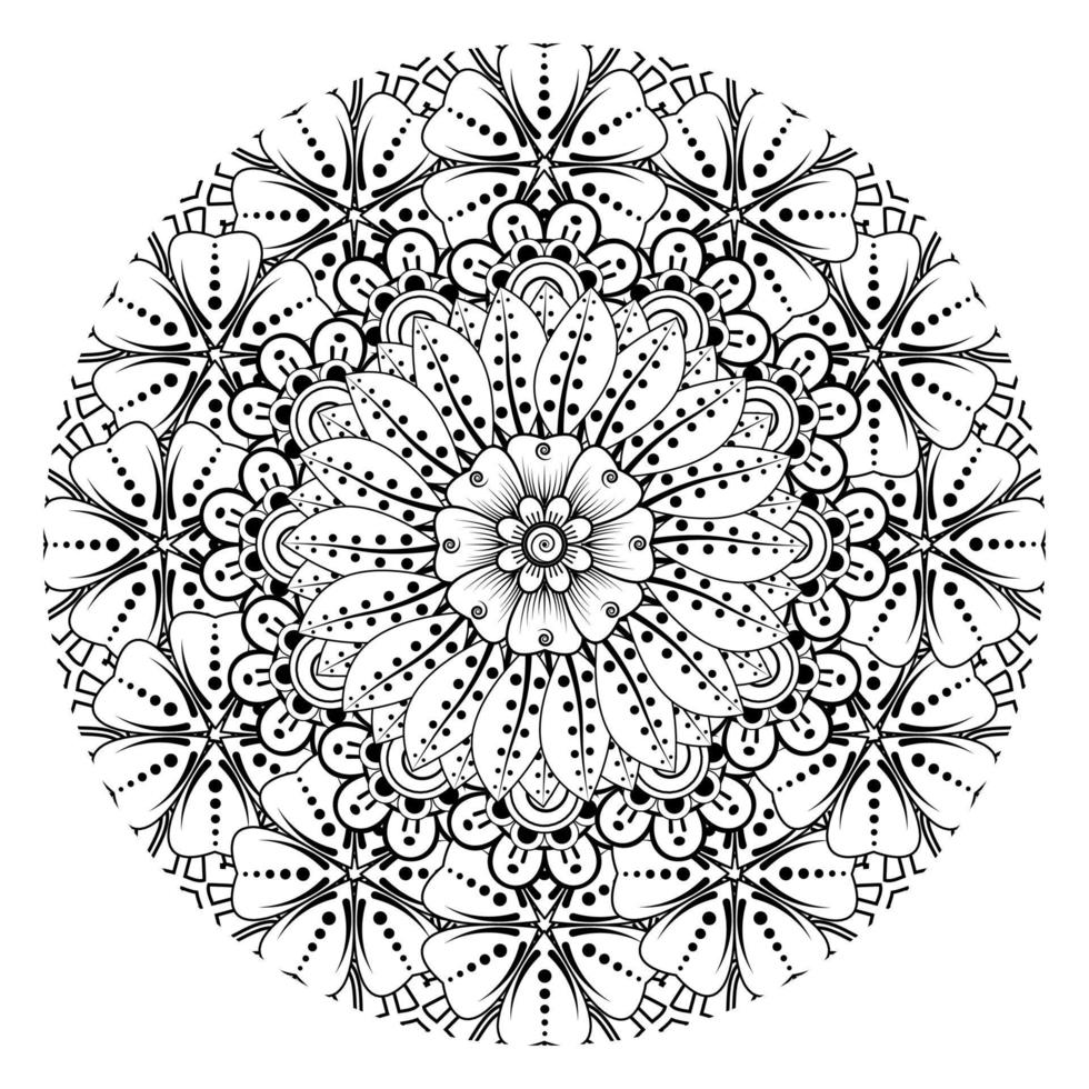 cirkelvormig patroon in de vorm van mandala voor henna, mehndi, tatoeage, decoratie. decoratief ornament in etnische oosterse stijl. kleurboek pagina. vector