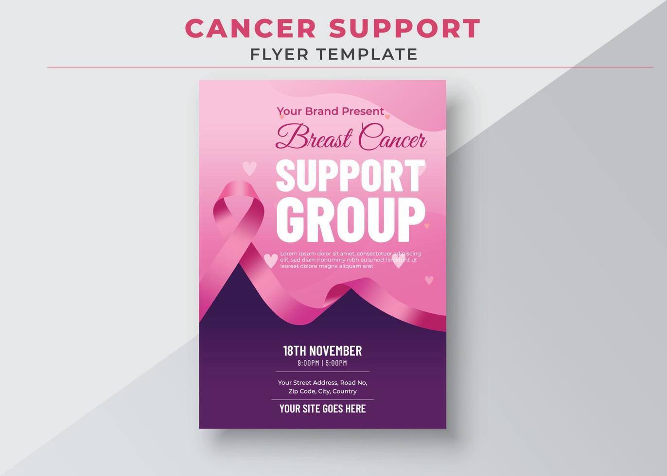 sjabloon voor flyers voor kankerondersteuningsgroep, flyer voor borstkankerondersteuningsgroep vector