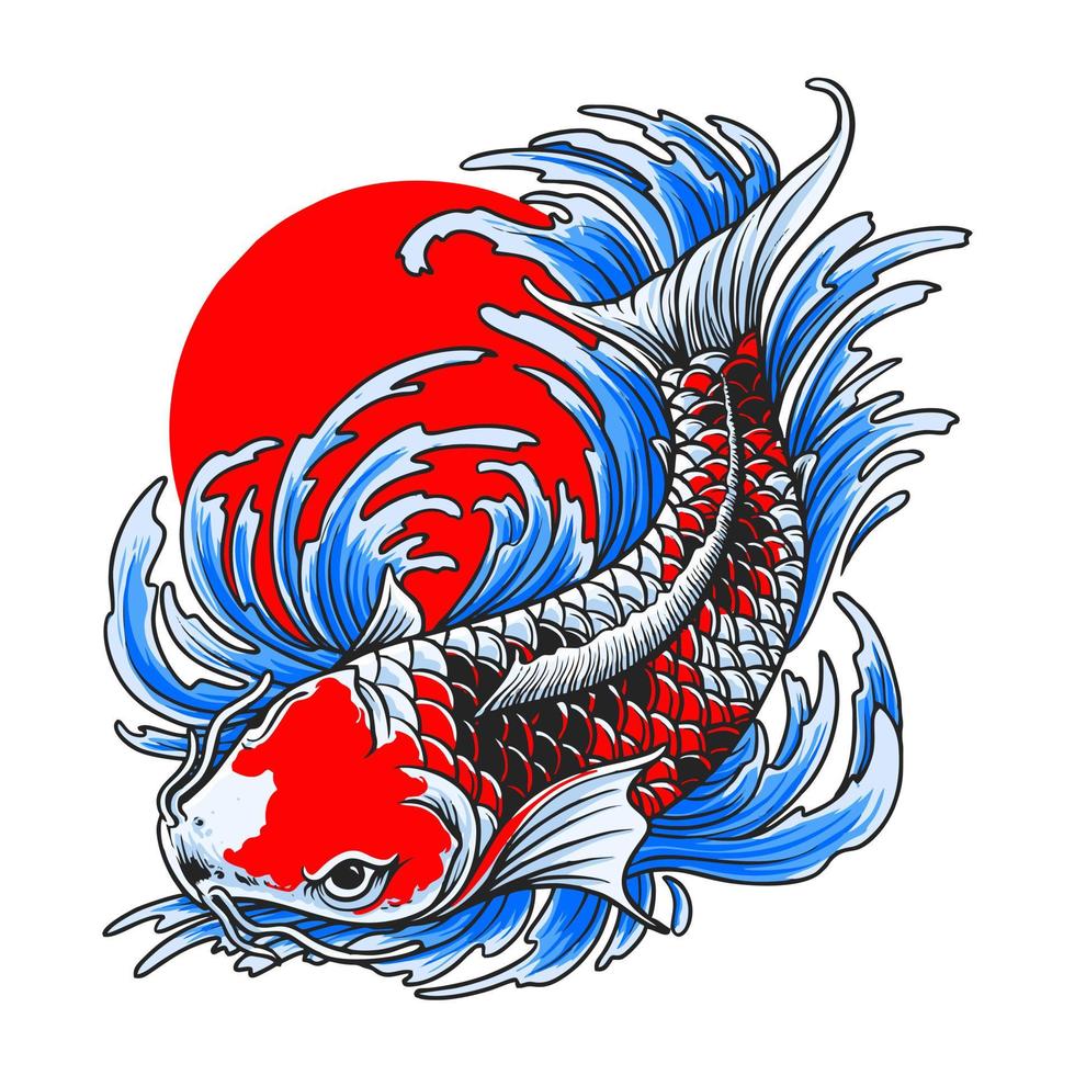 koi vissen rode maan vector illustratie tatto design