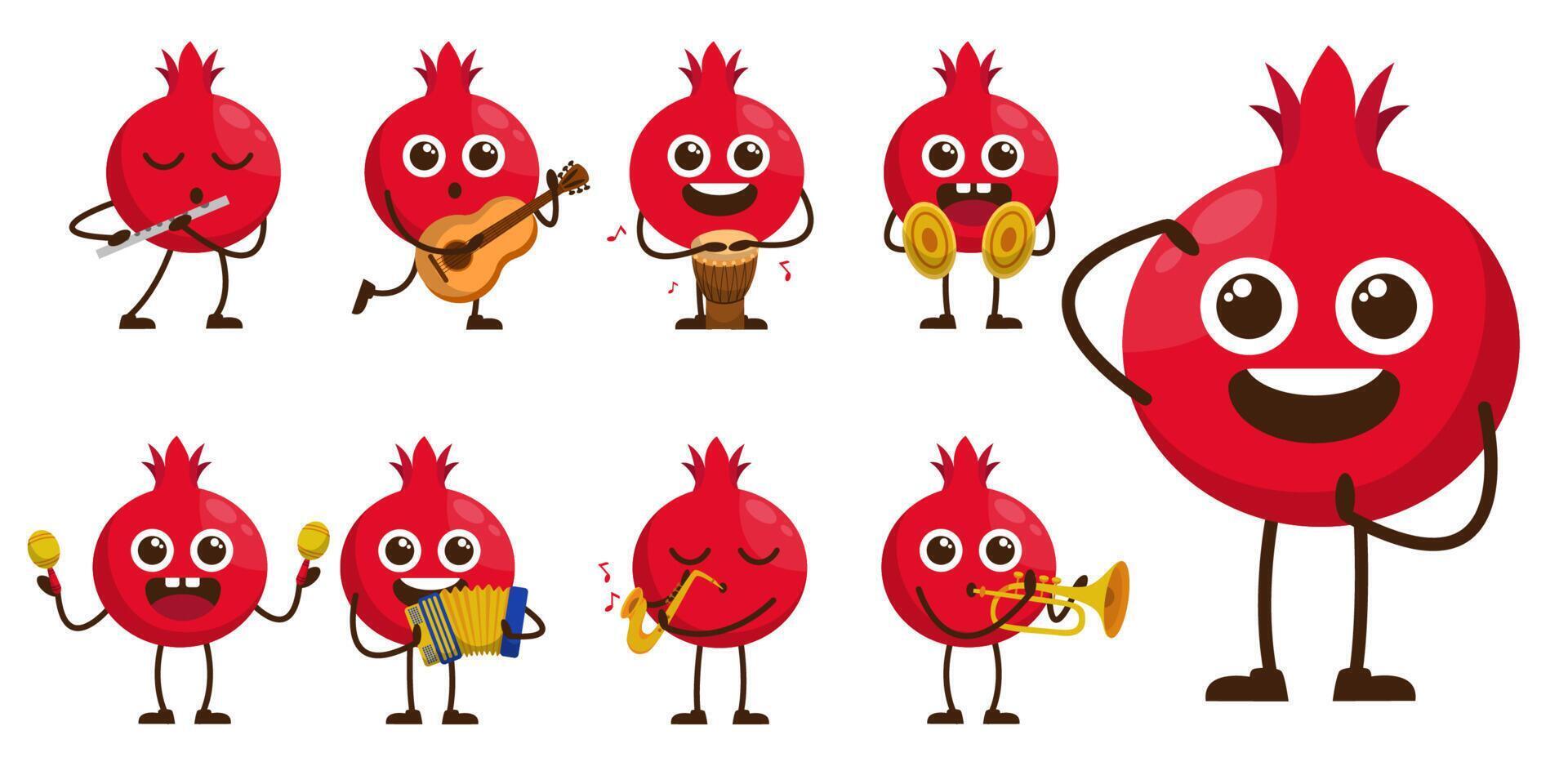 bundel set fruit muzikant cartoon mascotte vector