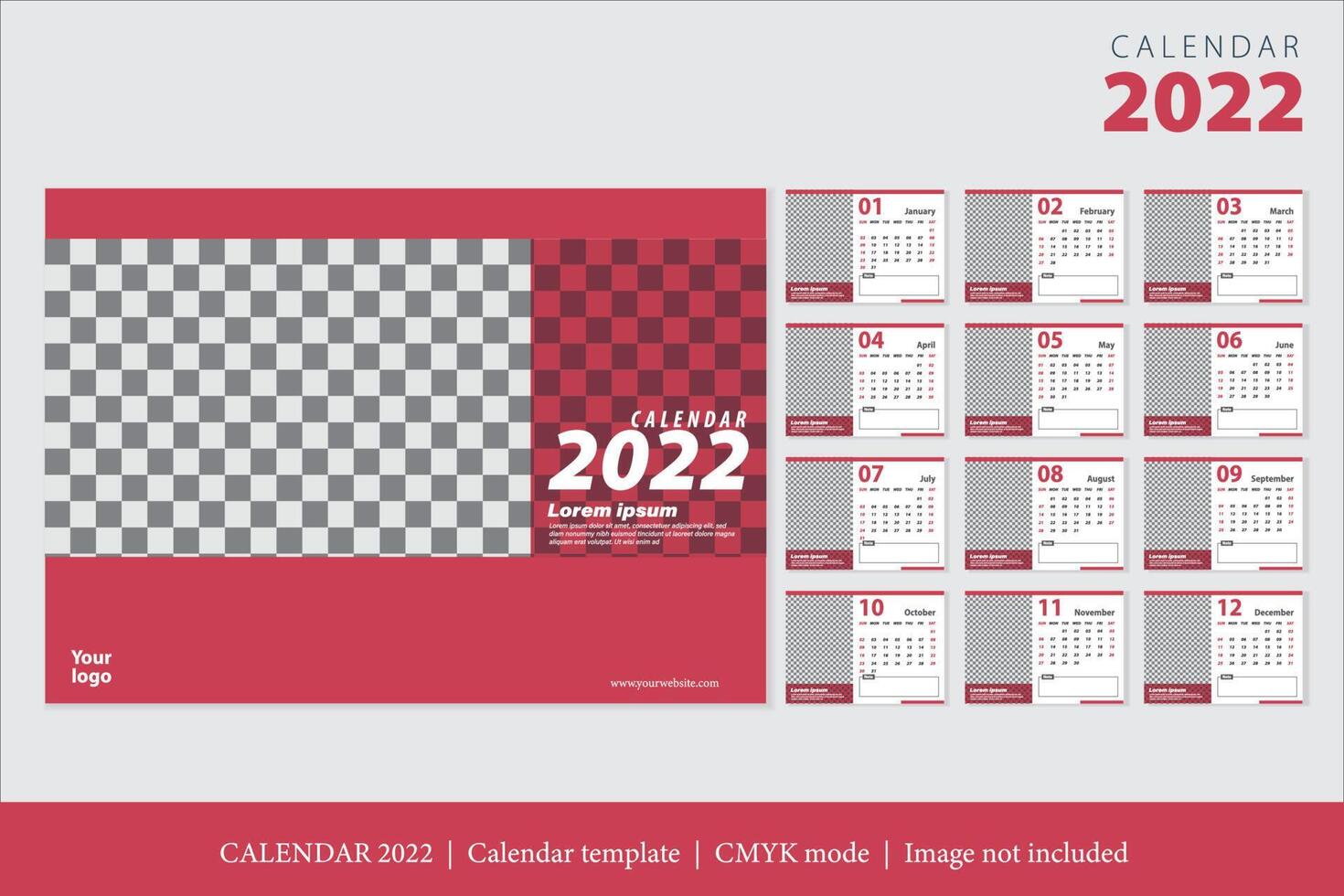 kalender 2022 ontwerp, het jaar van de tijger maandkaarten sjablonen, set van 12 maanden vector