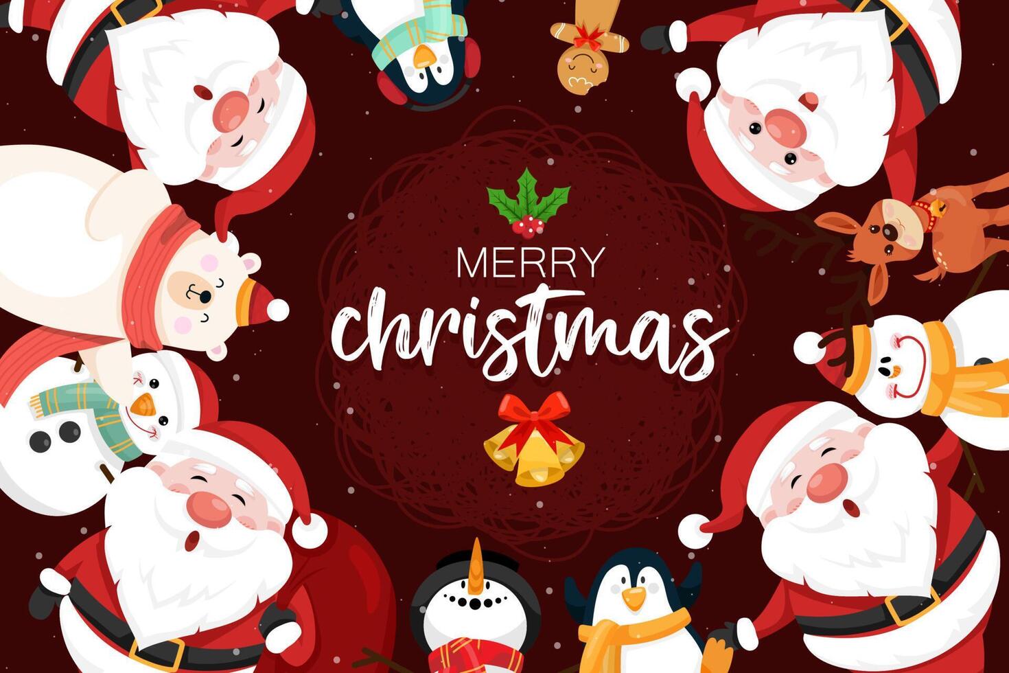 prettige kerstdagen en gelukkig nieuwjaar banner kerstman, sneeuwpop en pinguïn met geschenkdozen vector