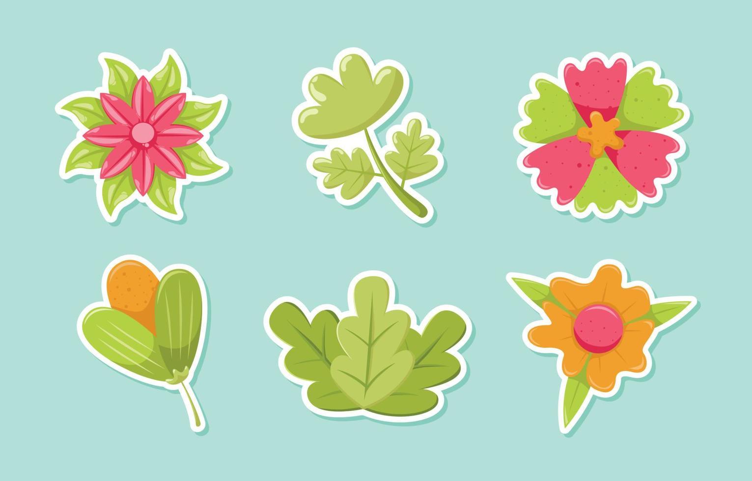 lente bloemenstickers met aantrekkelijke kleuren vector