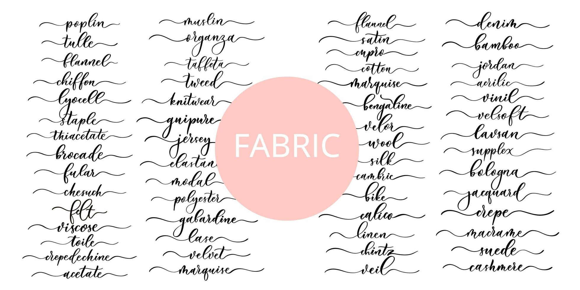 set van vector kalligrafische inscriptie met vloeiende lijnen voor winkel stof en breien, logo, textiel.