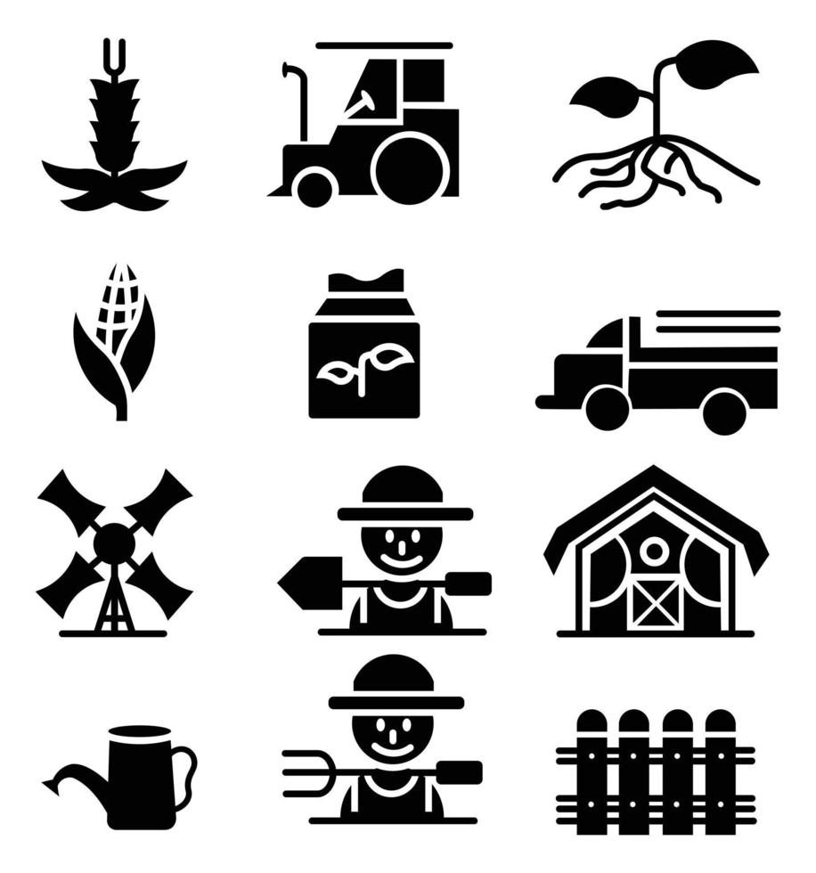 landbouw en landbouw lijn iconen set, bevat oogsttrucks vector