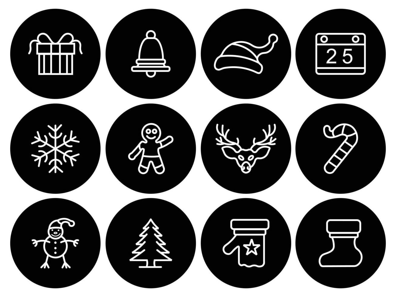 set van platte en kerstpictogrammen, verzameling kerstgerelateerde lijnpictogrammen vector