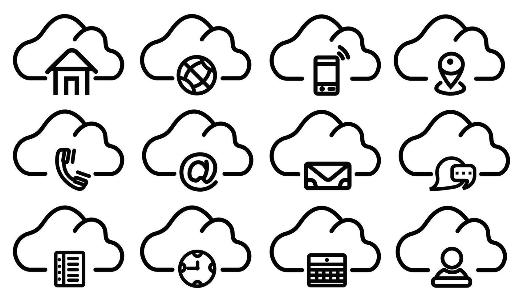 wolk contact pictogram platte symbool vector, met contact met ons ingesteld pictogram vector