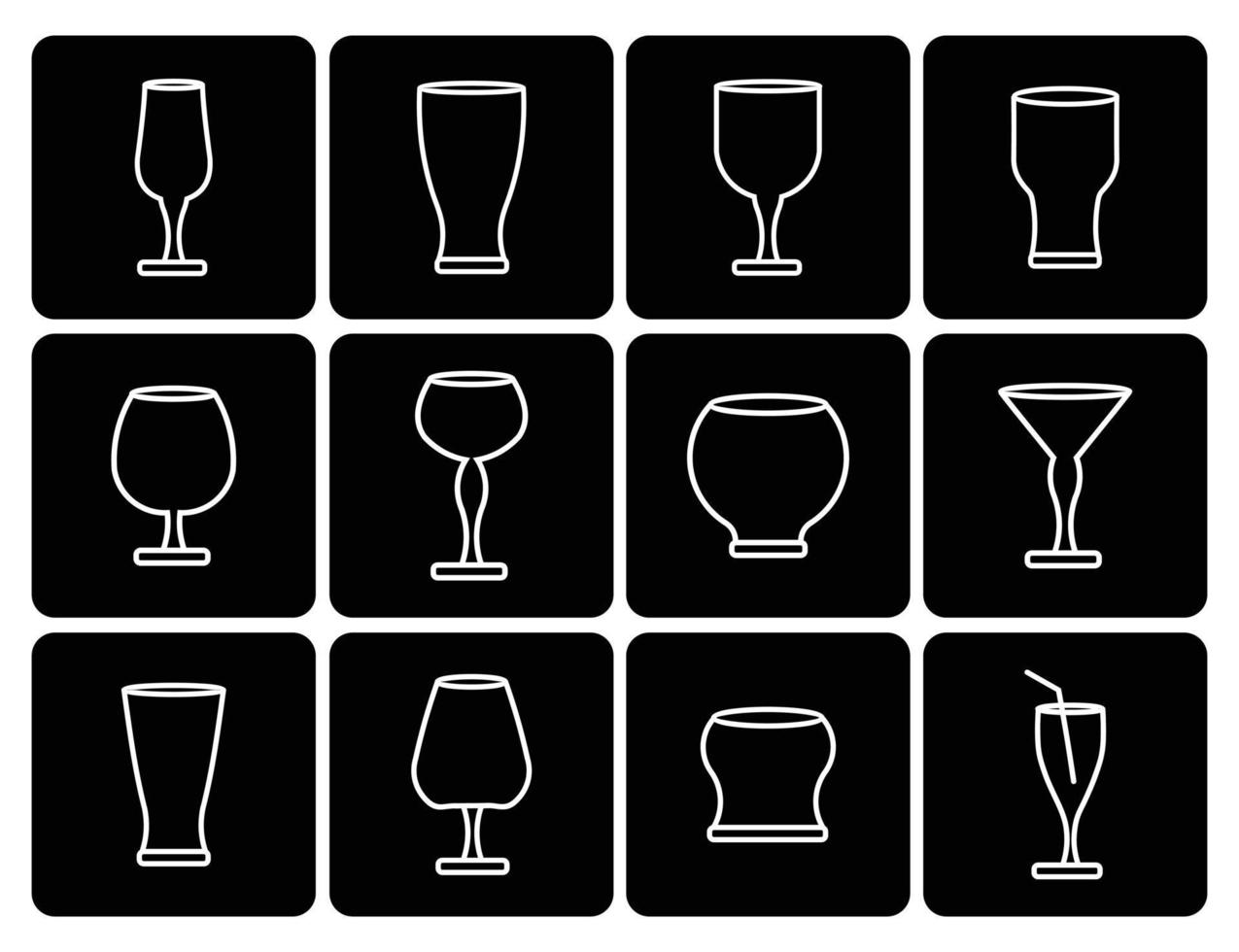 cocktailglas lijn iconen platte set, overzicht vector symbool collectie, set glas bevat pictogrammen plat