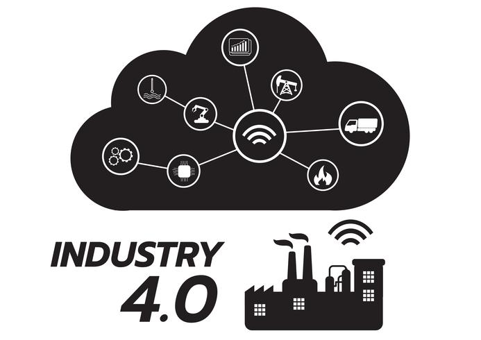 Icoon van industrie 4.0 concept, internet van dingen netwerk, slimme fabrieksoplossing, productie-technologie, automatisering robot met grijze achtergrond vector