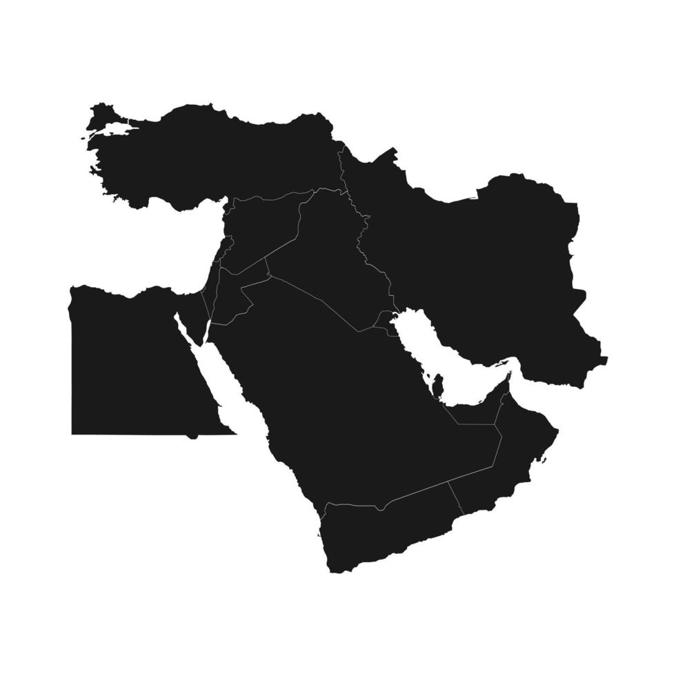 vectorillustratie van de zwarte kaart van het Midden-Oosten op een witte achtergrond vector