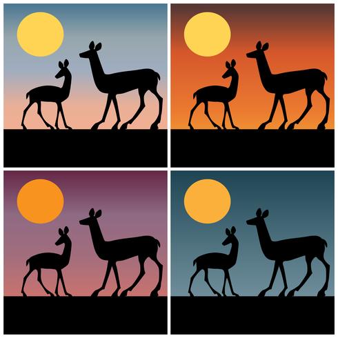 herten silhouet met kleurovergang zonsondergang achtergronden vector