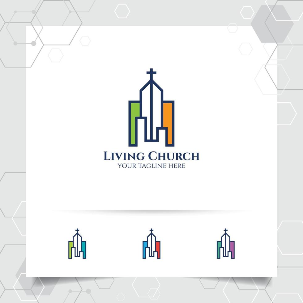 christelijk kruis vector logo ontwerp met een kerk pictogram illustratie.christelijk kruis vector logo ontwerp met een kerk pictogram illustratie.