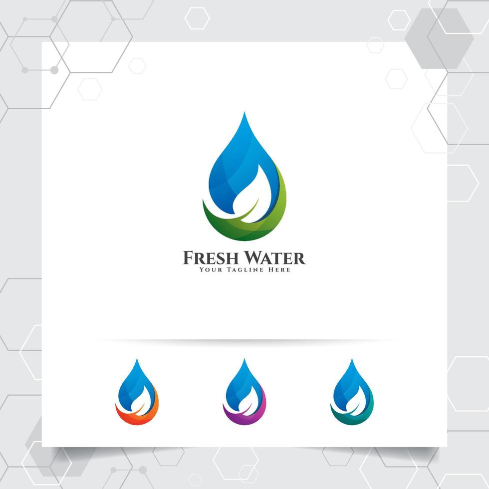 druppel water logo-ontwerp met concept van druppel water icoon met groene ecologie vector gebruikt voor mineraalwaterbedrijf en sanitair.