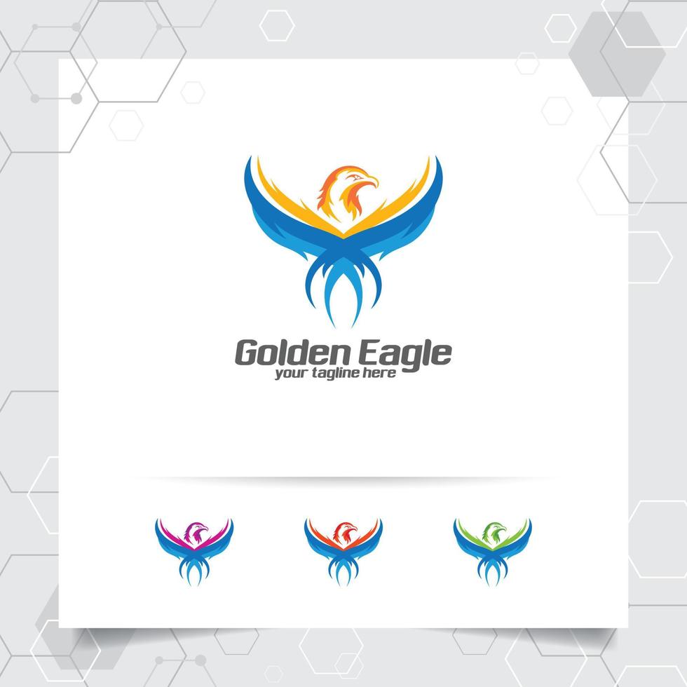 Eagle mascot logo ontwerp vector met concept van vliegende phoenix fladderende vleugels illustratie.